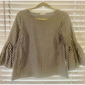 Jane & Dulancey Black And White Checked Women's Shirt With Bell Sleeves Size Med